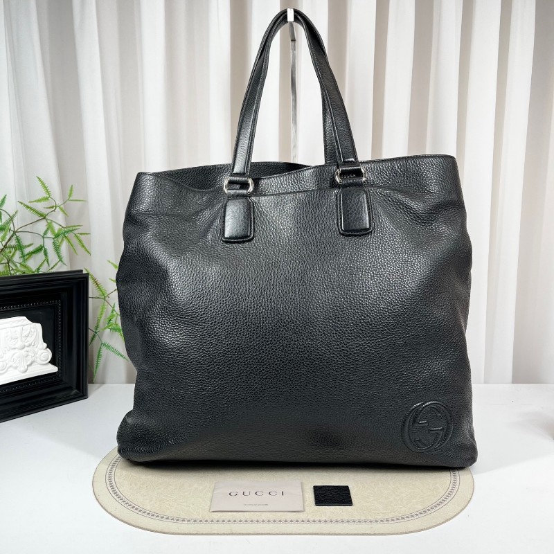 GUCCI古馳 黑色全皮手提包 全皮荔枝紋 容量超大 裝電腦資料都特別好-5