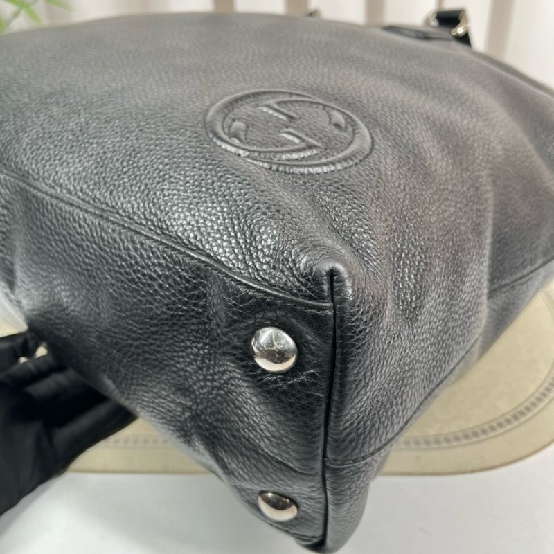 GUCCI古馳 黑色全皮手提包 全皮荔枝紋 容量超大 裝電腦資料都特別好-9