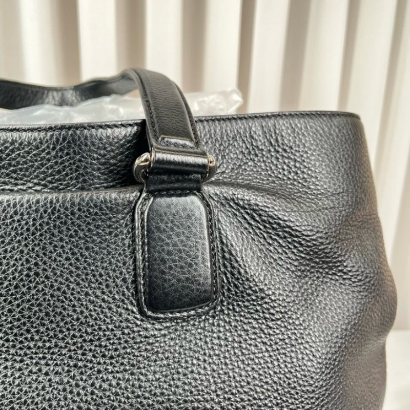 GUCCI古馳 黑色全皮手提包 全皮荔枝紋 容量超大 裝電腦資料都特別好-14