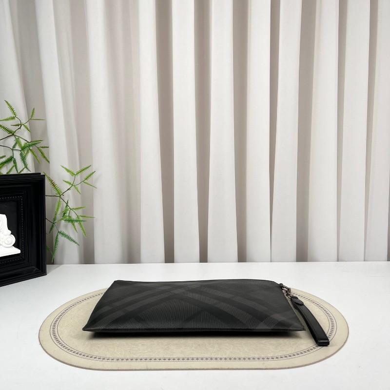 Burberry巴寶莉 黑色格紋手拿包 拉鍊順滑 內裡乾淨 容量大 日常出門、商務都能用 手柄可拆卸-2