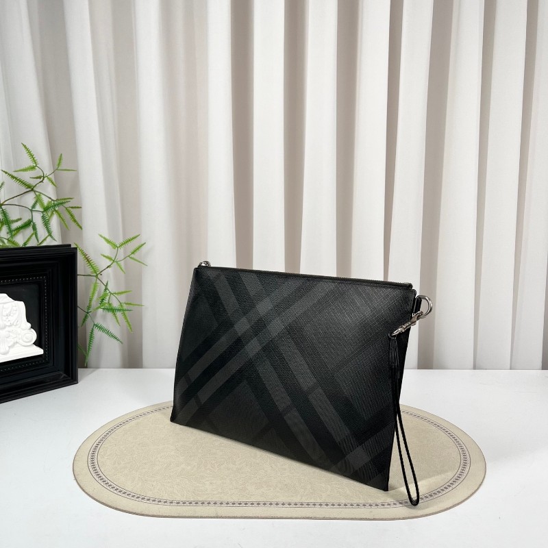 Burberry巴寶莉 黑色格紋手拿包 拉鍊順滑 內裡乾淨 容量大 日常出門、商務都能用 手柄可拆卸-3