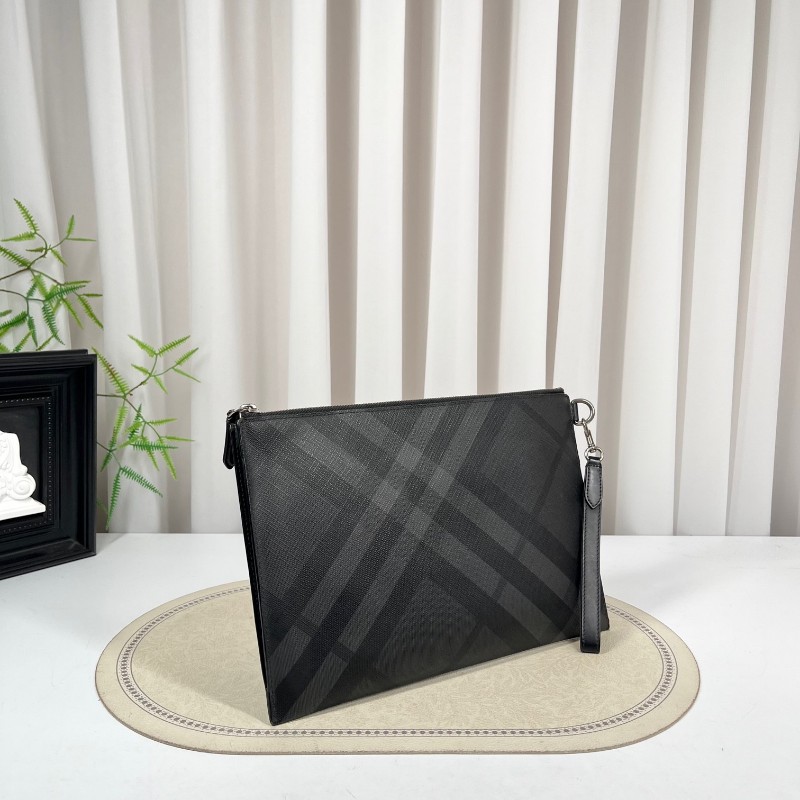 Burberry巴寶莉 黑色格紋手拿包 拉鍊順滑 內裡乾淨 容量大 日常出門、商務都能用 手柄可拆卸-4