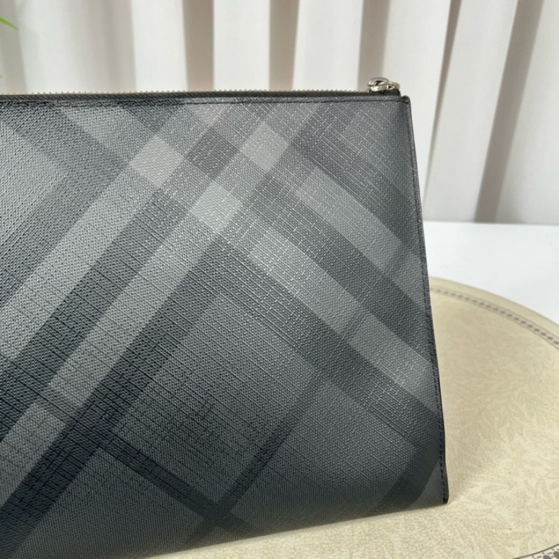 Burberry巴寶莉 黑色格紋手拿包 拉鍊順滑 內裡乾淨 容量大 日常出門、商務都能用 手柄可拆卸-14