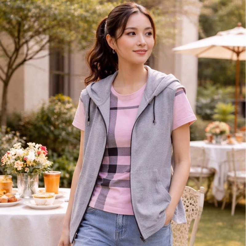 BURBERRY 黑標 灰色連帽抽繩背心戰馬外套-0