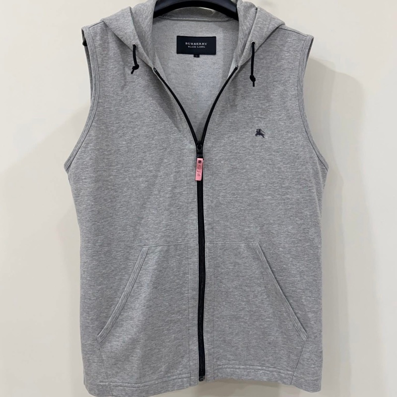 BURBERRY 黑標 灰色連帽抽繩背心戰馬外套-1