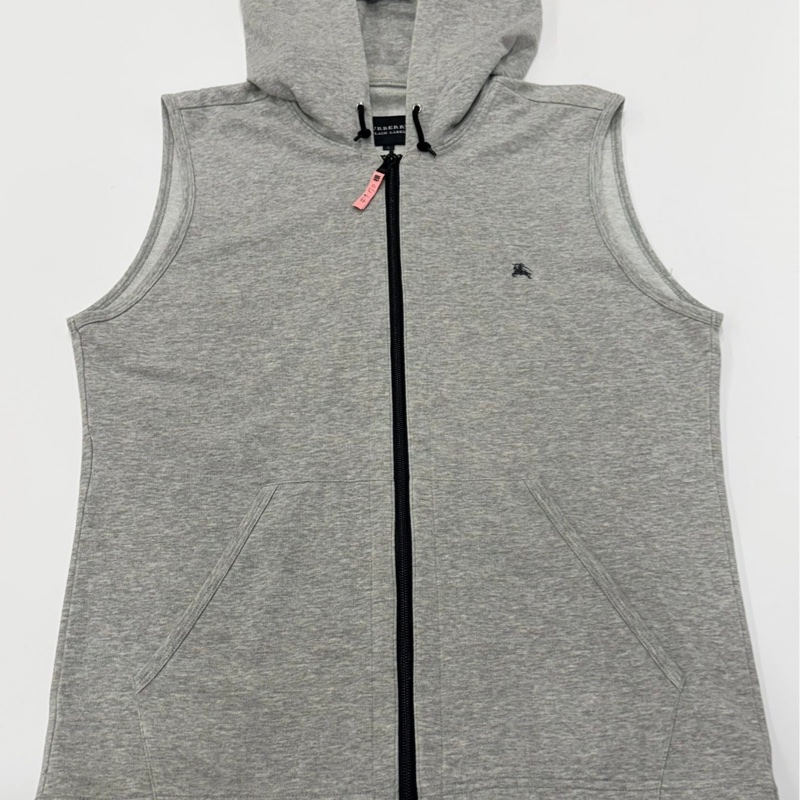 BURBERRY 黑標 灰色連帽抽繩背心戰馬外套-6