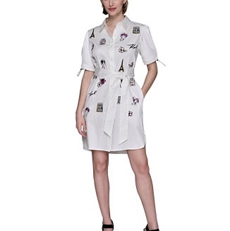 全新專櫃正品✨ karl lagerfeld 巴黎塗鴉白襯衫蝴蝶結綁帶洋裝