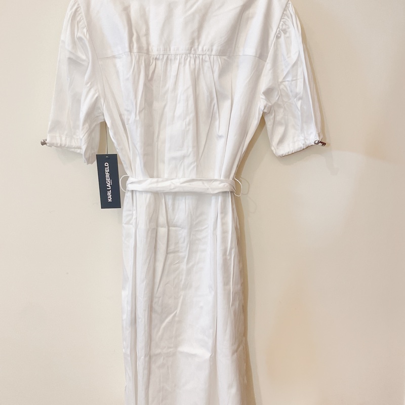 全新專櫃正品✨ karl lagerfeld 巴黎塗鴉白襯衫蝴蝶結綁帶洋裝-4