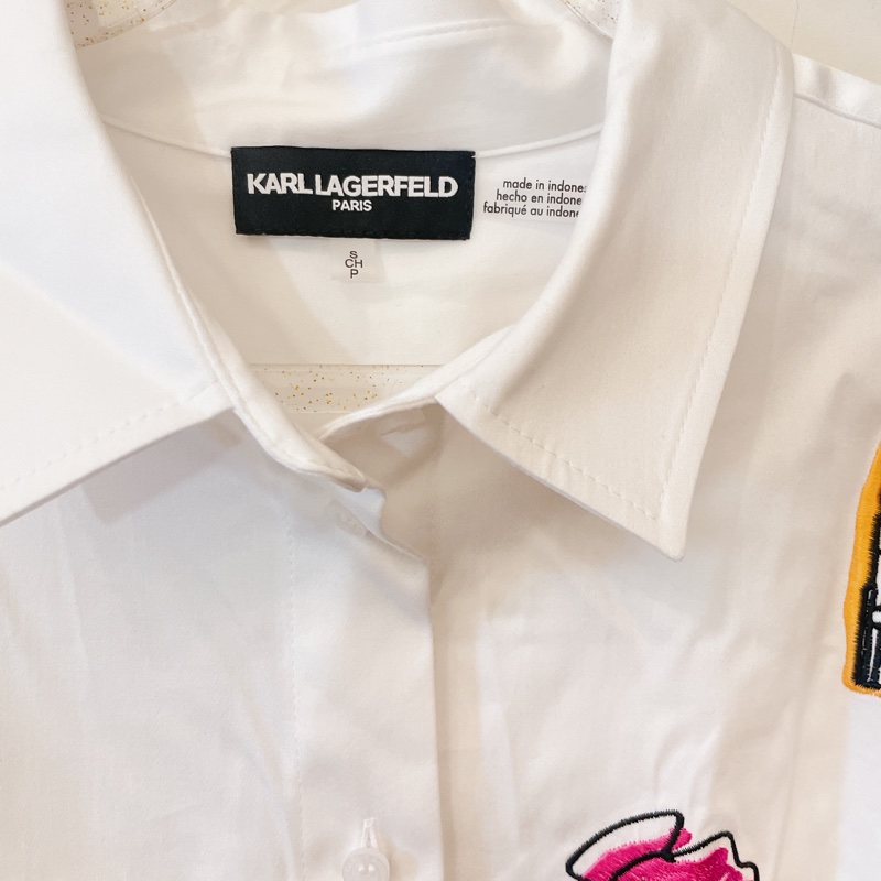 全新專櫃正品✨ karl lagerfeld 巴黎塗鴉白襯衫蝴蝶結綁帶洋裝-6