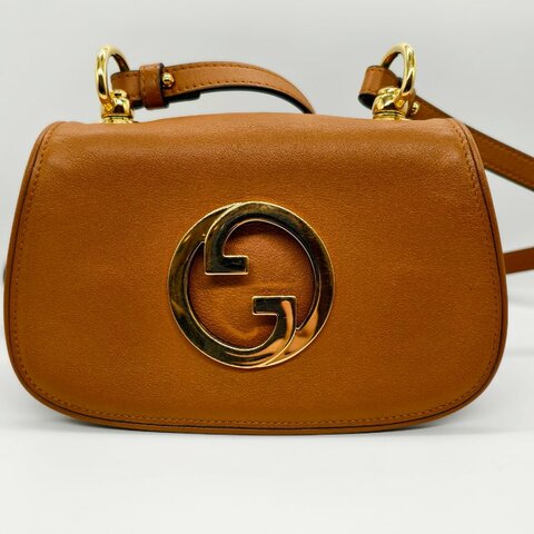 GUCCI焦糖色金色Logo側背包