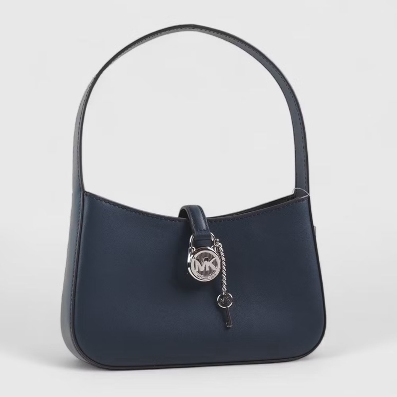 全新現貨【Michael Kors】LYRA 素面皮革鎖頭鑰匙吊飾小款手提/肩背包(海軍藍)-0