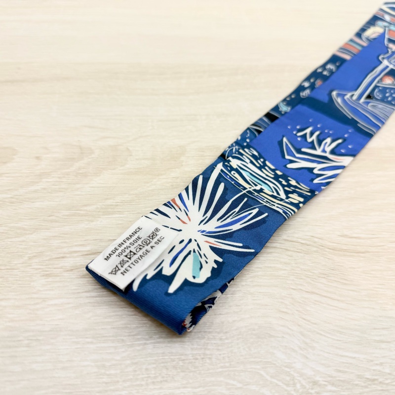 HERMES💙藍底白花燕子圖單條TWILLY-6