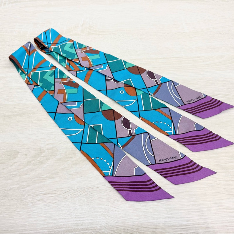 HERMES 藍紫綠字母造型 TWILLY一對-1