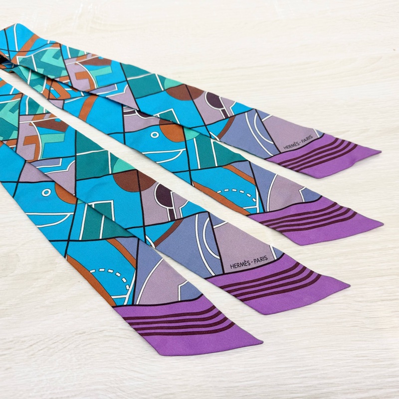 HERMES 藍紫綠字母造型 TWILLY一對-2