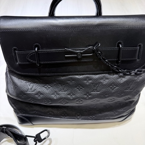 LV 路易威登黑色壓紋牛皮 Steamer PM 公文包 手提包 斜背包