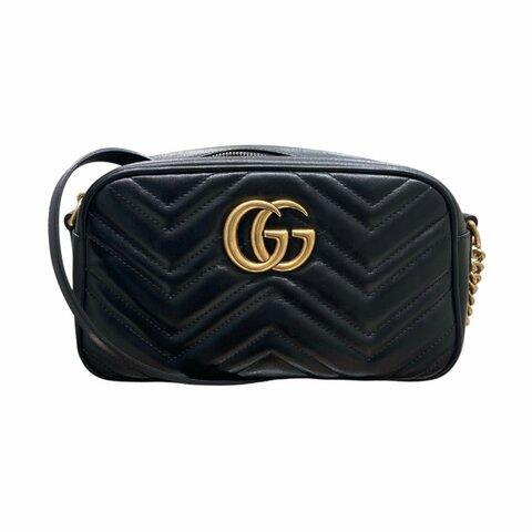 GUCCI 古馳 447632 MARMONT MATELASSÉ SHOULDER BAG MINI 馬蒙相機包 牛皮 黑色 金釦
