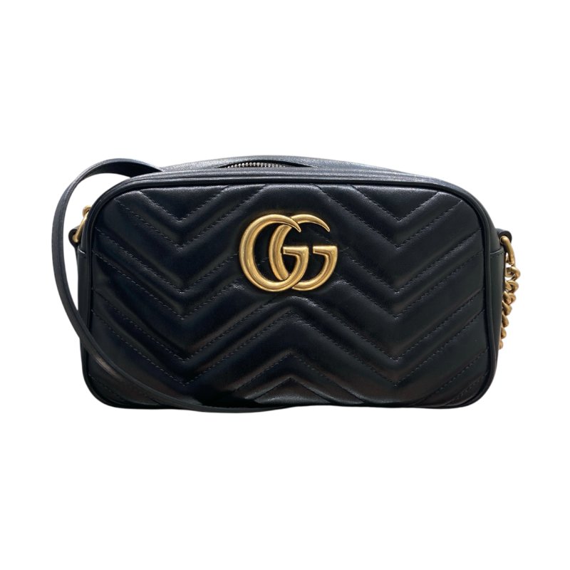 GUCCI 古馳 447632 MARMONT MATELASSÉ SHOULDER BAG MINI 馬蒙相機包 牛皮 黑色 金釦-0