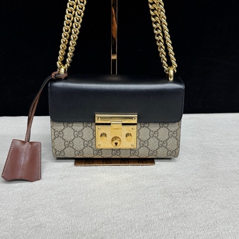 Gucci古馳 老花拼皮小號padlock月光寶盒鏈條包