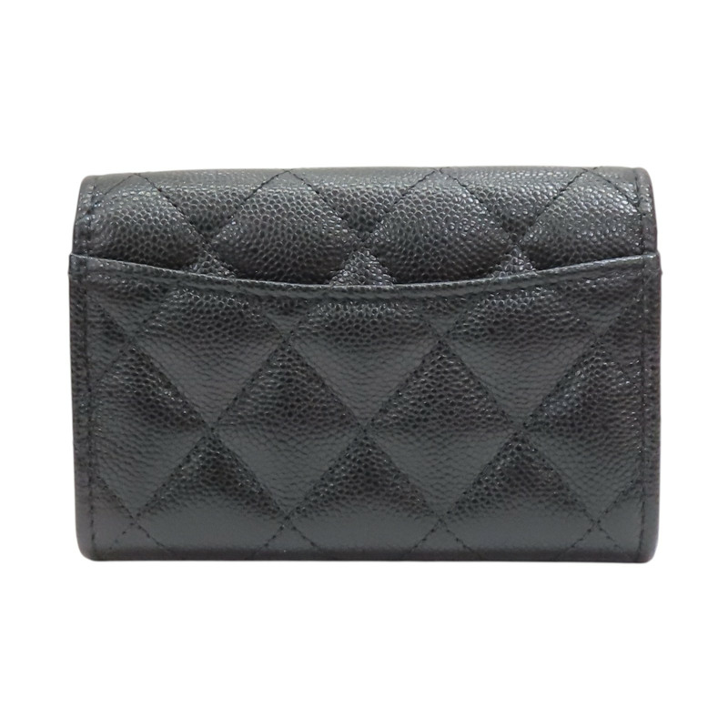 黑色 荔枝紋牛皮 Classic 卡夾 零錢包 銀扣【CHANEL 香奈兒】 AP4096-1