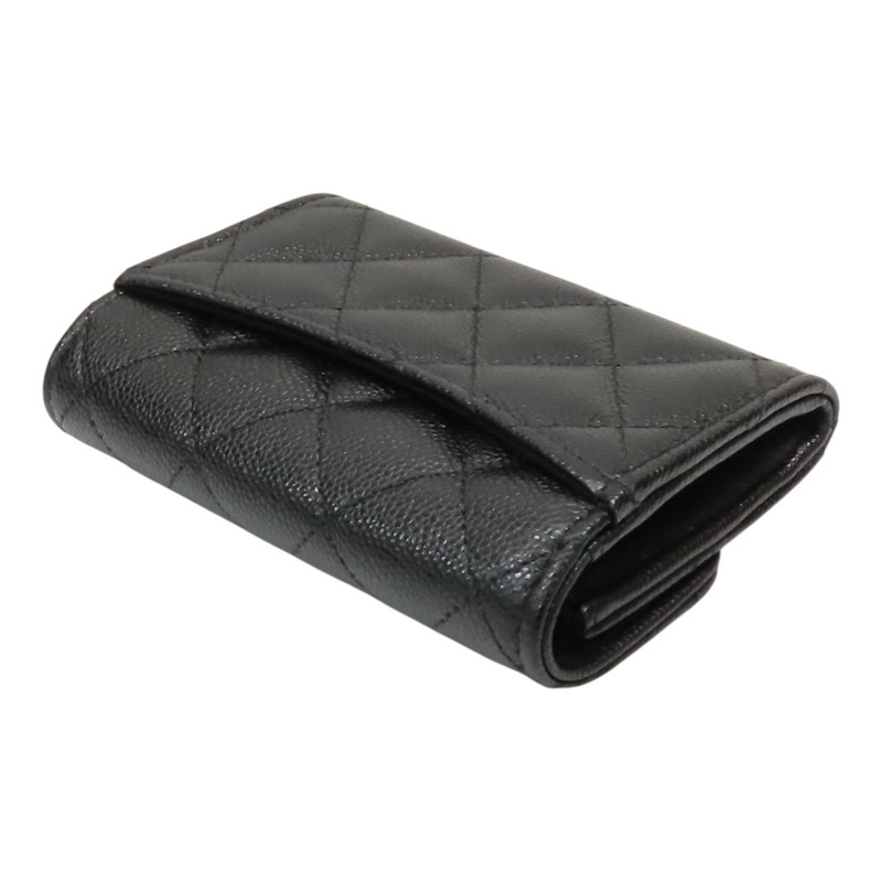 黑色 荔枝紋牛皮 Classic 卡夾 零錢包 銀扣【CHANEL 香奈兒】 AP4096-3