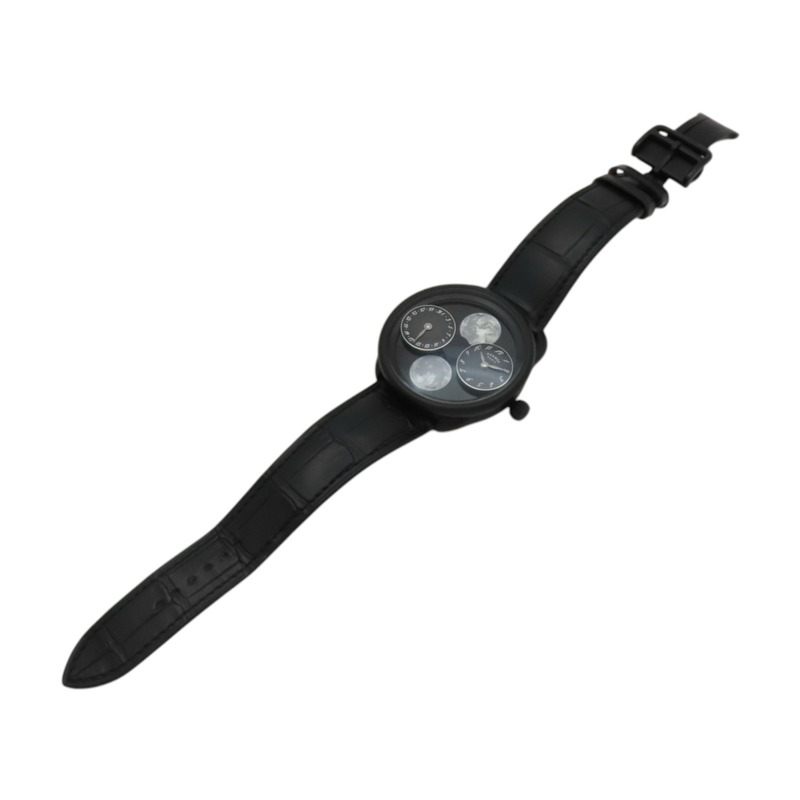 黑色錶盤 皮帶 鈦框 Arceau L'heure De La Lune 腕錶【HERMES 愛馬仕】 AR1.842-5