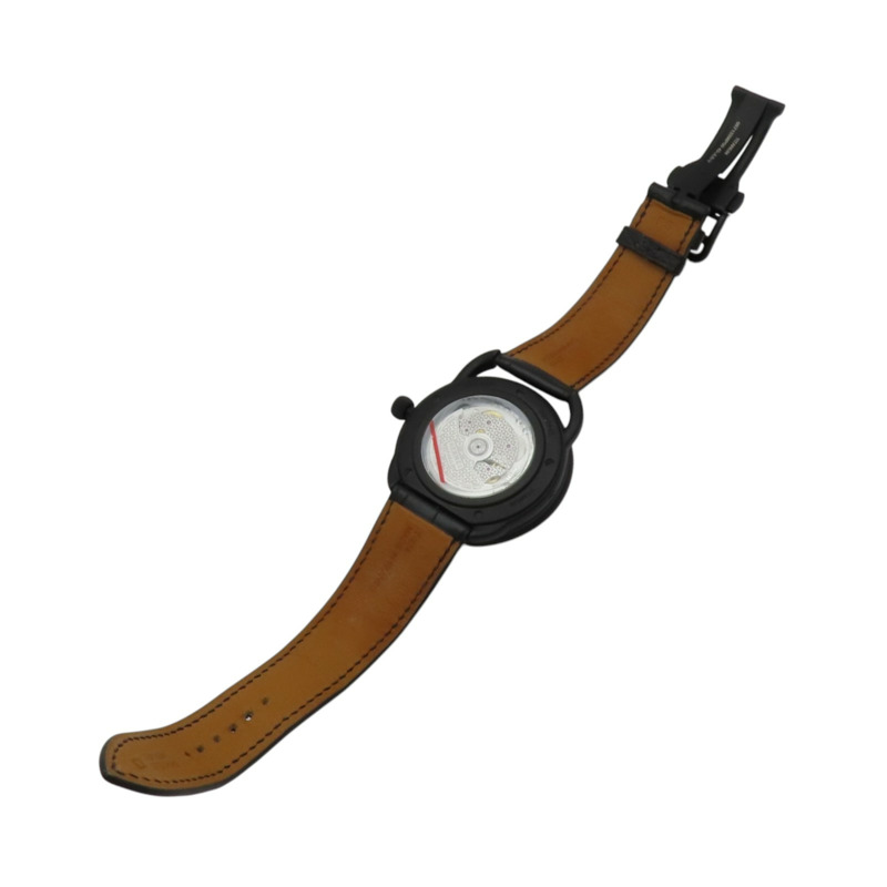 黑色錶盤 皮帶 鈦框 Arceau L'heure De La Lune 腕錶【HERMES 愛馬仕】 AR1.842-6