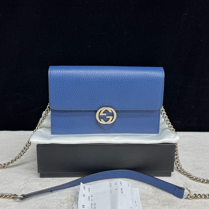 Gucci古驰 蓝色全皮风琴woc链条包 成色99新-0