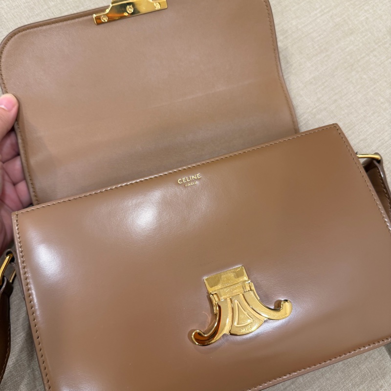 CELINE CLASSIQUE TRIOMPHE STR 亮澤牛皮斜背包 肩背包-5