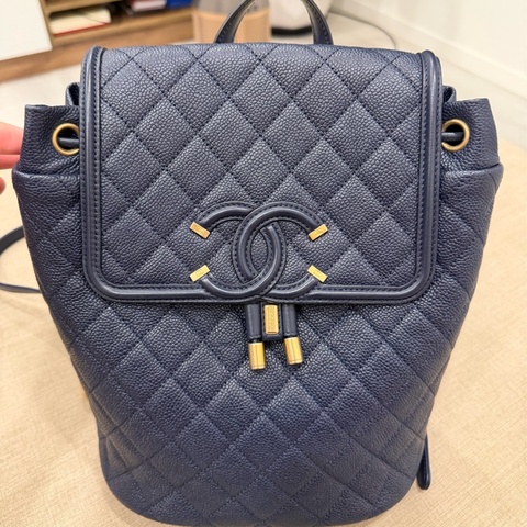 Chanel Vanity case深藍荔枝牛皮 雙肩包 後背包