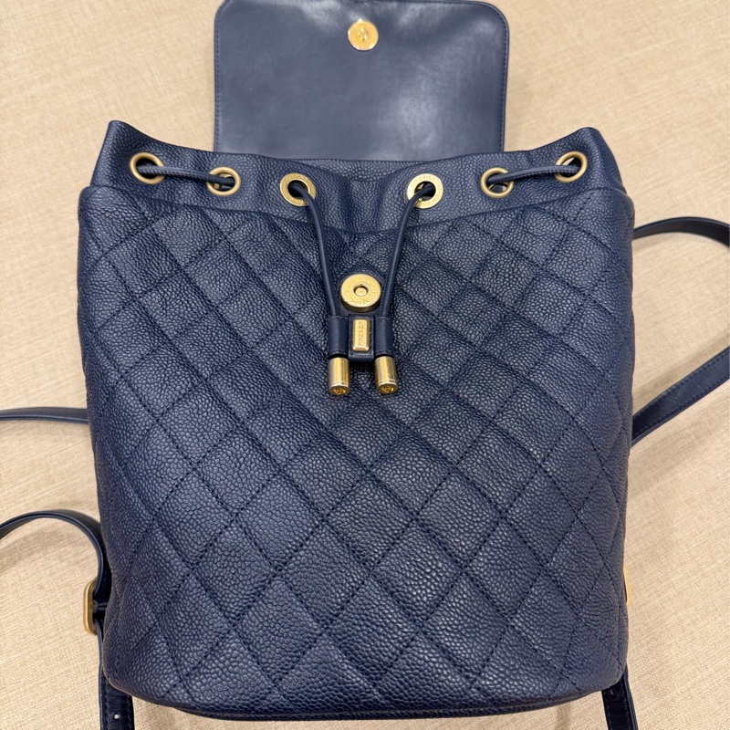 Chanel Vanity case深藍荔枝牛皮 雙肩包 後背包-1