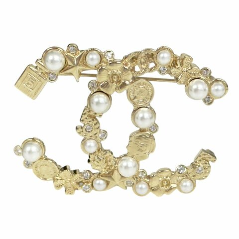 CHANEL CC 經典元素 水鑽 珠珠 胸針