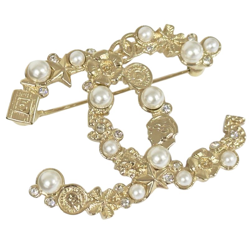 CHANEL CC 經典元素 水鑽 珠珠 胸針-3