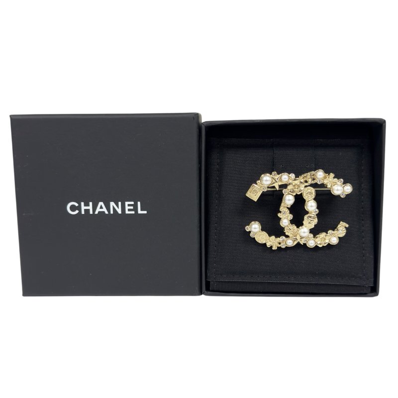 CHANEL CC 經典元素 水鑽 珠珠 胸針-9