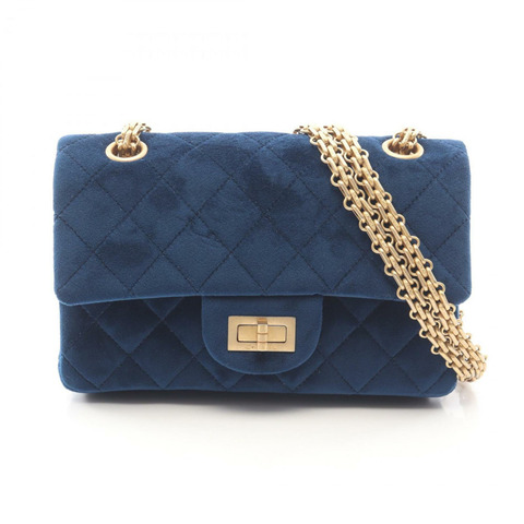 香奈兒 2.55 Matelassé 肩背包/手提包，天鵝絨材質，女士，藍色