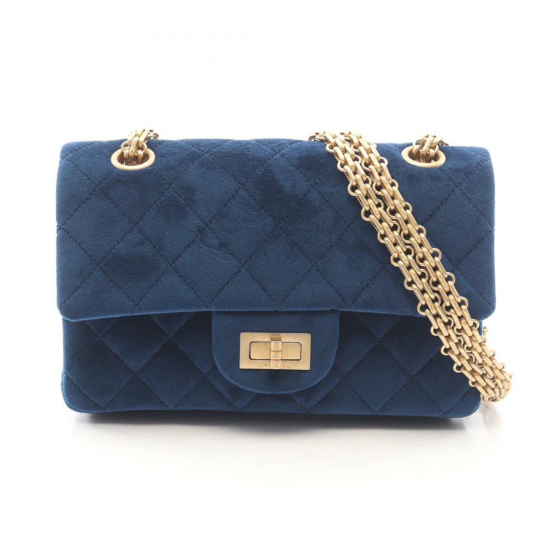香奈兒 2.55 Matelassé 肩背包/手提包，天鵝絨材質，女士，藍色-0