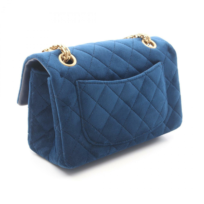 香奈兒 2.55 Matelassé 肩背包/手提包，天鵝絨材質，女士，藍色-1