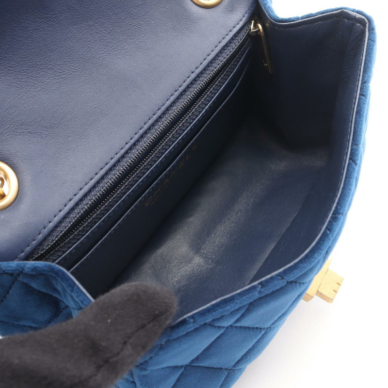 香奈兒 2.55 Matelassé 肩背包/手提包，天鵝絨材質，女士，藍色-2