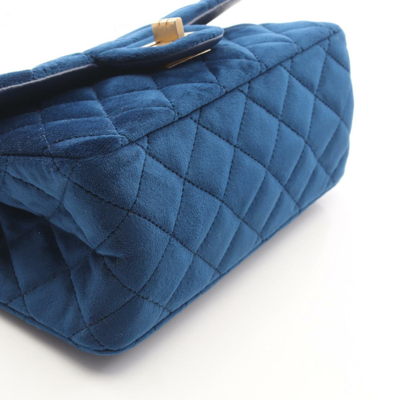 香奈兒 2.55 Matelassé 肩背包/手提包，天鵝絨材質，女士，藍色-6