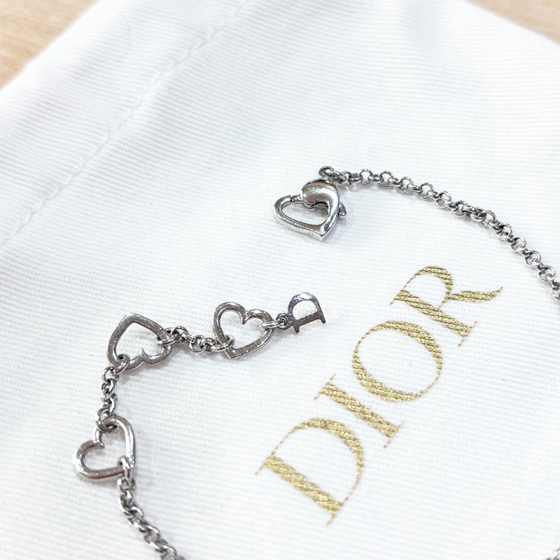 DIOR 愛心 水鑽D字 愛心龍蝦扣 銀色 首飾套組(項鍊+手鍊)-6
