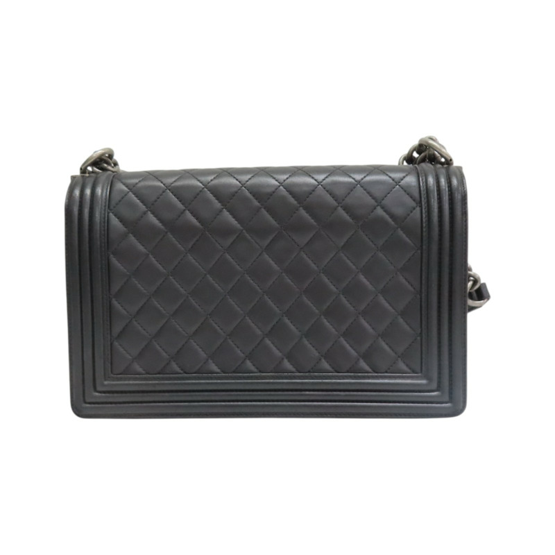 黑色 菱格紋 羊皮 Boy 28 鍊帶 肩背包 銀釦【CHANEL 香奈兒】 A92193-1