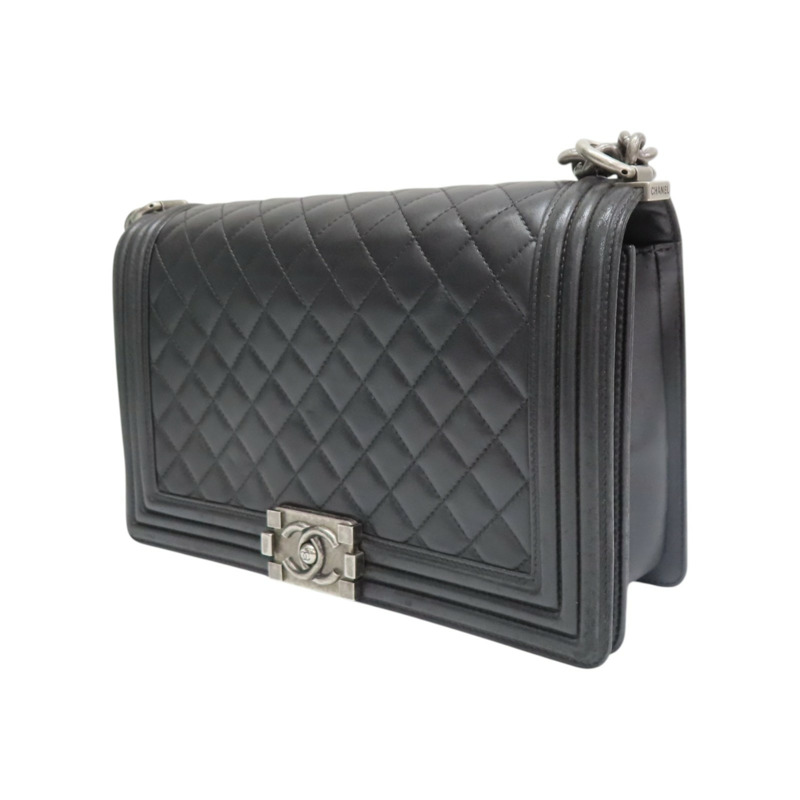 黑色 菱格紋 羊皮 Boy 28 鍊帶 肩背包 銀釦【CHANEL 香奈兒】 A92193-2