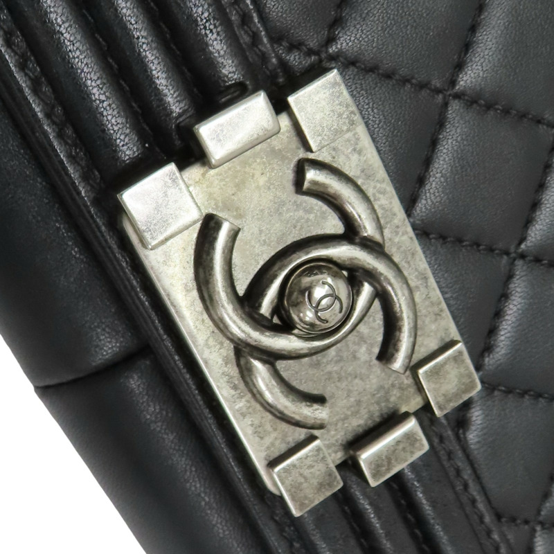 黑色 菱格紋 羊皮 Boy 28 鍊帶 肩背包 銀釦【CHANEL 香奈兒】 A92193-9