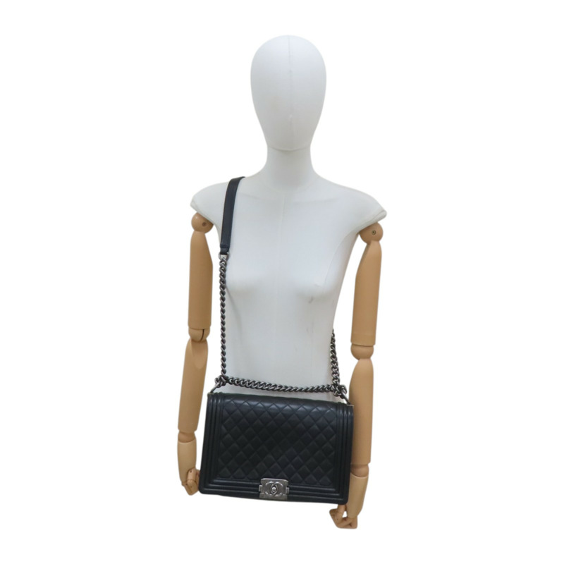 黑色 菱格紋 羊皮 Boy 28 鍊帶 肩背包 銀釦【CHANEL 香奈兒】 A92193-10