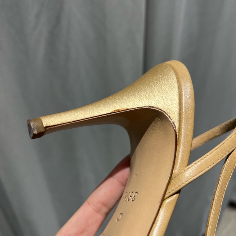 Chanel 裸色拼金色高跟单鞋 36.5码-8