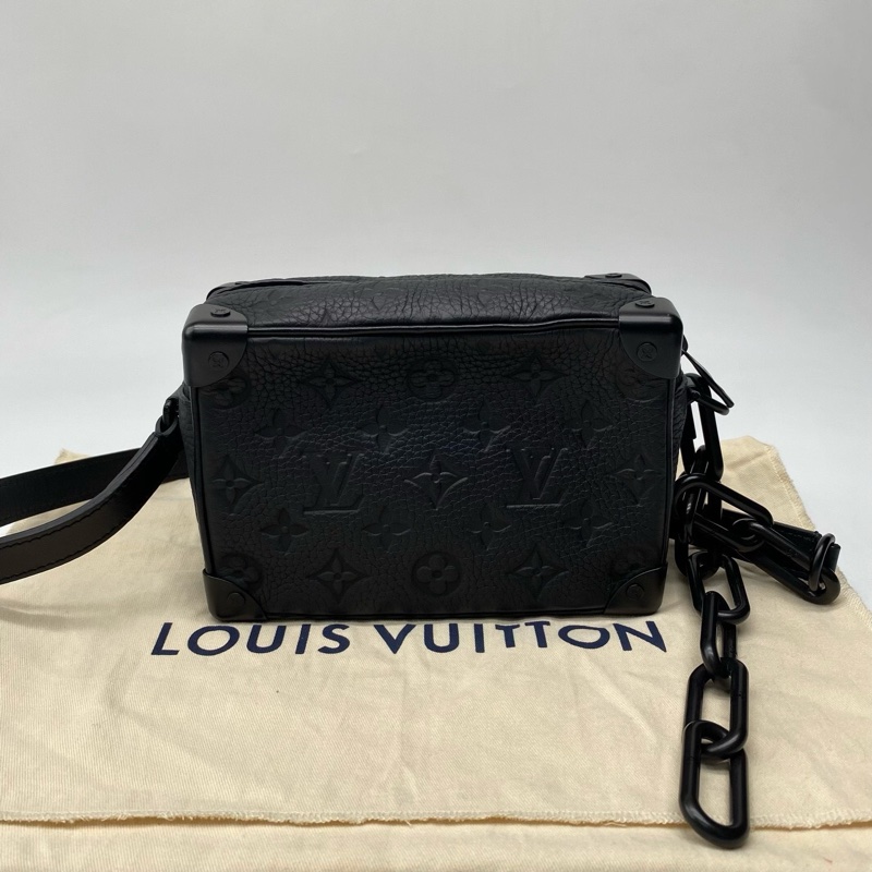 99新 路易威登Lv 男包soft trunk老花壓紋黑色盒子包芯片款，-3
