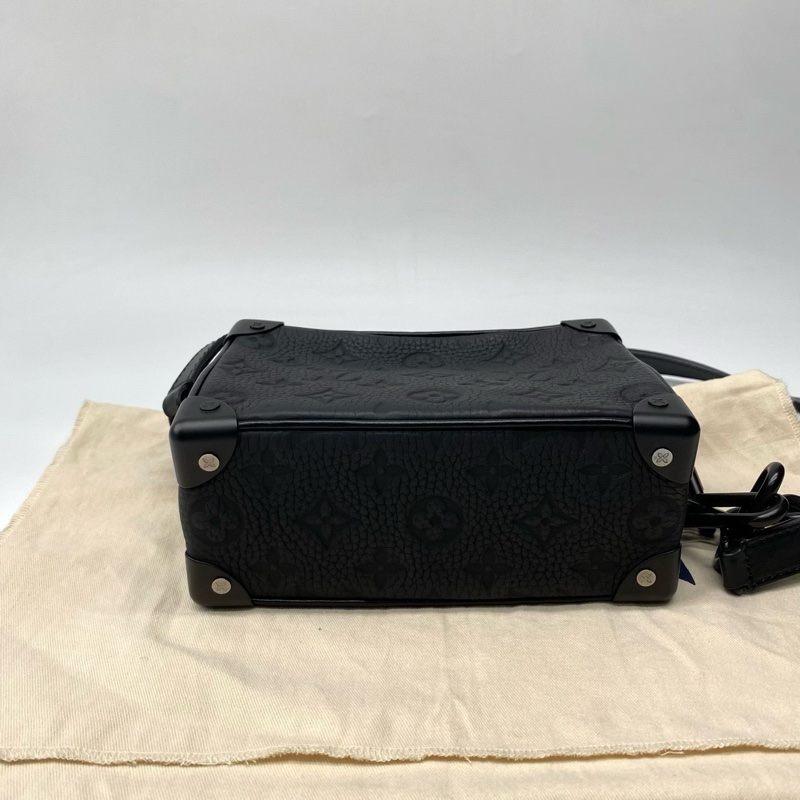 99新 路易威登Lv 男包soft trunk老花壓紋黑色盒子包芯片款，-4