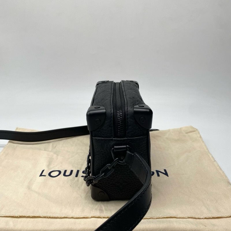 99新 路易威登Lv 男包soft trunk老花壓紋黑色盒子包芯片款，-8