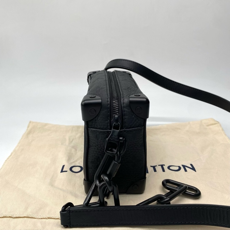 99新 路易威登Lv 男包soft trunk老花壓紋黑色盒子包芯片款，-9