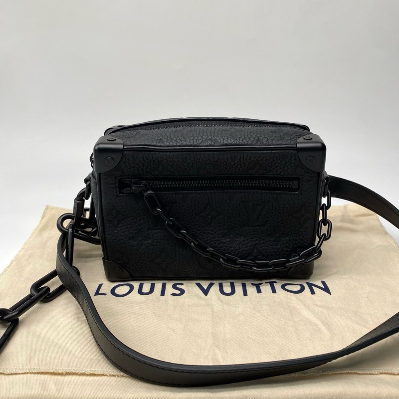 99新 路易威登Lv 男包soft trunk老花壓紋黑色盒子包芯片款，-12