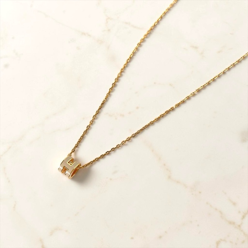 莉亞精品♡HERMES mini奶茶玫瑰金H項鍊 二手-0